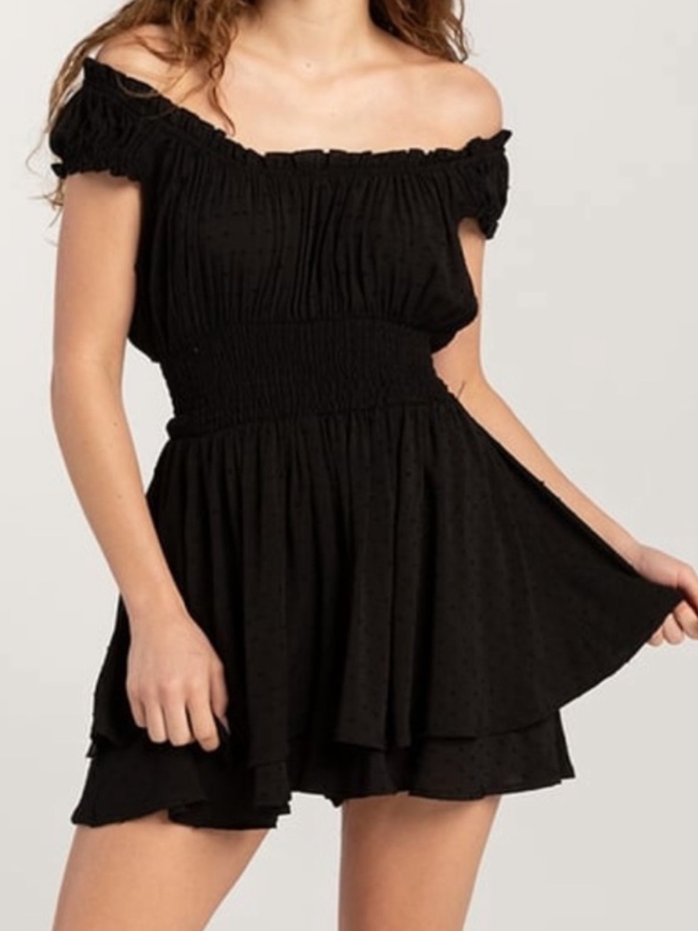 RSQ Clip Dot Tier Romper Black XXS